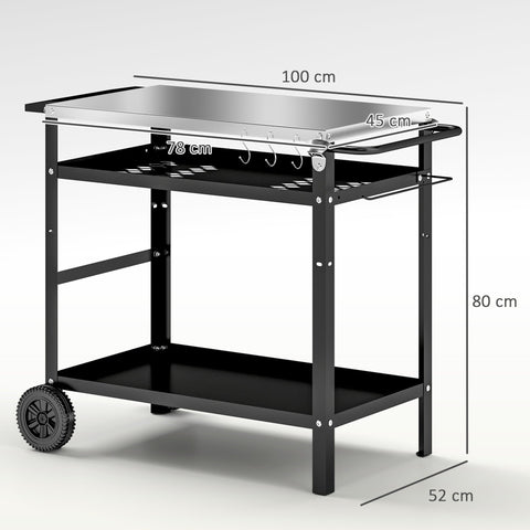Rootz Grill Car - BBQ Serving Cart - Grill Table - Robust & Easy Clean Surface - Stainless Steel - 100x52x80cm Black, Grey