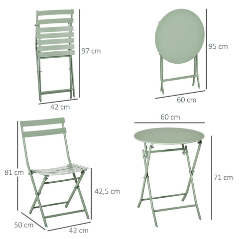 Rootz 2 Piece Garden Furniture Set - Foldable Bistro Set - Outdoor Dining Set - Powder-Coated Metal - Ø 60 x 71cm, Chair: 42 x 50 x 81cm