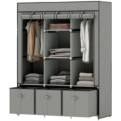 Rootz Fabric Wardrobe - Folding Cabinet - Space-saving Storage - Keeps Clothes Dust-Free - Grey - 125cm x 43cm x 162.5cm