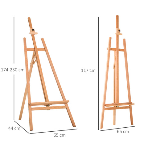 Rootz Adjustable Easel Frame - Painting Stand - Art Display - Natural Beech Wood - 65cm x 68cm x 230cm
