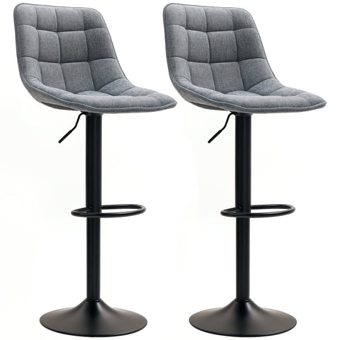 Rootz Modern 2 Set Rotating Bar Stools - Adjustable Counter Chairs - Padded Bar Seating - Comfortable & Stylish - 47 x 53 x 96-117 cm - Grey and Black
