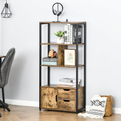 Rootz Industrial Bookcase - Storage Shelf - Cabinet Unit - Reclaimed Wood - 58cm x 24cm x 122cm