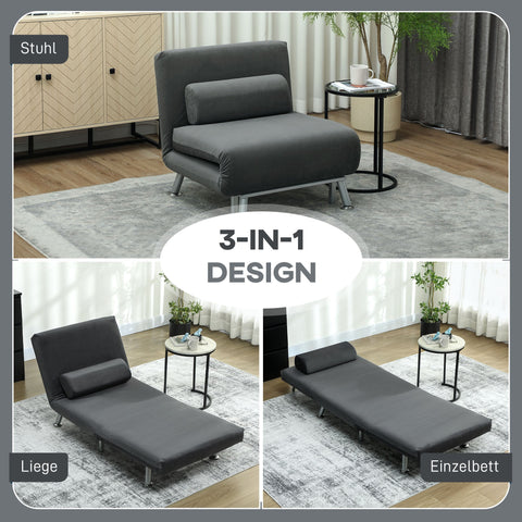 Rootz Folding Armchair with Bed Function - Velvet Recliner - Adjustable Chair - Compact & Space-Saving - 75 x 70 x 75 cm Grey