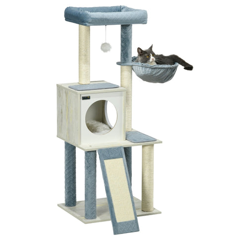 Rootz Ultimate Cat Tree - Scratching Post - Cat Tower - Hammock, Bed, Toys - 48cm x 40cm x 114cm - Chipboard, Velvet, Sisal