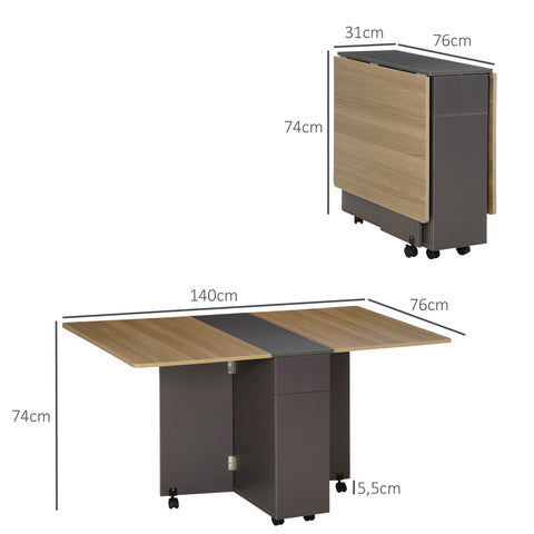 Rootz Folding Dining Table - Space-Saving Table - Portable Dining Table - Integrated Storage - 76cm x 140cm x 74cm