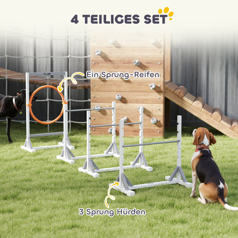 Rootz 4-Part Dog Agility Equipment Set - Training Kit - Exercise Gear - Height Adjustable - Fir Wood & Plastic - 72cm x 40cm x 69cm