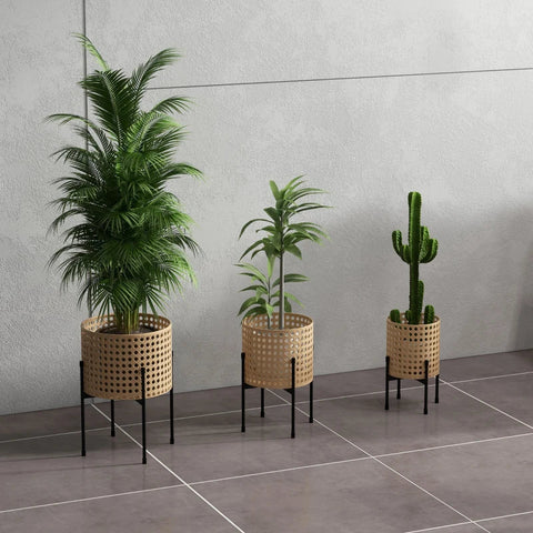 Rootz Plant Stands - Bloemenstandaard Set - 3 Roestvrij - Metalen Frame - Binnen Buiten - Staal - Zwart - Goud - Ø30 x 40H cm