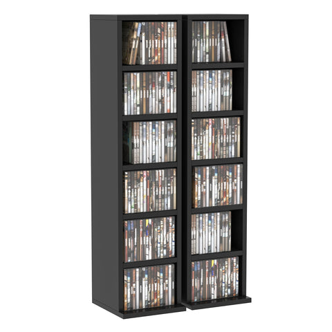 Rootz Set of 2 Column Shelves - DVD Storage Cabinet - CD Storage - 204 CD Capacity - Elegant Design - 21cm x 22.5cm x 88.5cm