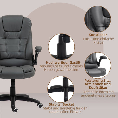 Rootz Executive Chair - Computer Chair - Office Chair - Faux Leather - Adjustable Height - 60cm x 69cm x 111-121cm