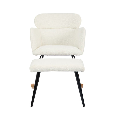 Rootz Elegant White Rocking Chair Set - Glider Chair - Lounge Chair - Ultimate Comfort - 61L x 72.5W x 82H cm - Footstool 52L x 41W x 40H cm