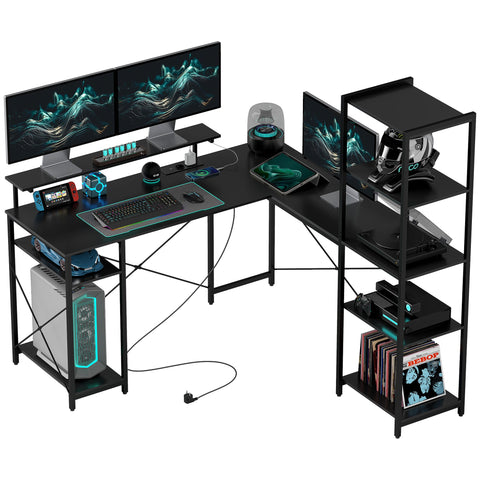 Rootz L Shape Desk - Corner Computer Desk - Ergonomic Office Table - Charging Station - 137cm x 140cm x 139.5cm