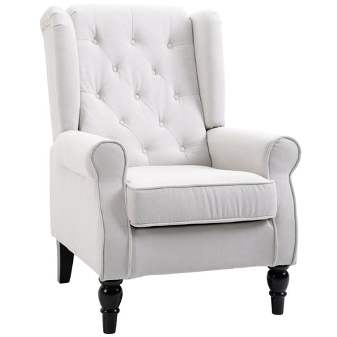 Rootz Wing Chair Accent Seating - Cozy Reading Chair - Washable Upholstery - Removable Cover - 74cm x 86cm x 102cm Cream White