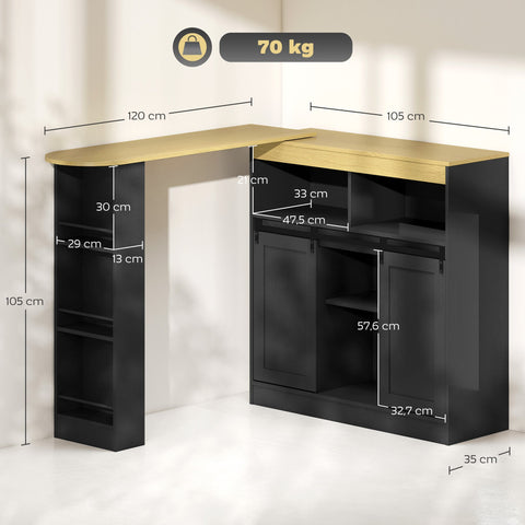 Rootz Convertible Bar Table - Pull-Out Bar Table - L-Shape Kitchen Counter - Ample Storage - 187.5cm x 35cm x 105cm