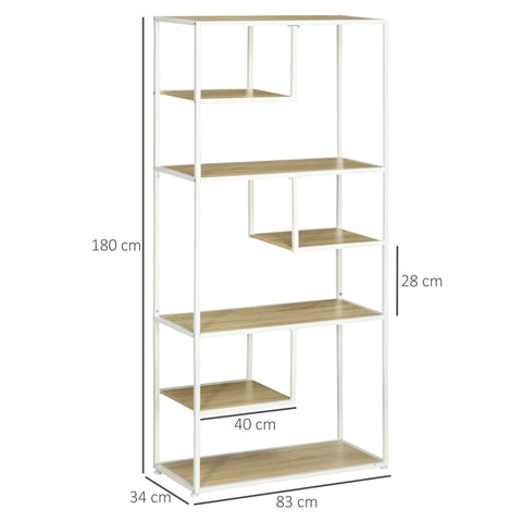 Rootz 7 Level Bookcase Shelf - Metal Frame - Industrial Style - Space Optimization - 83cm x 34cm x 180cm