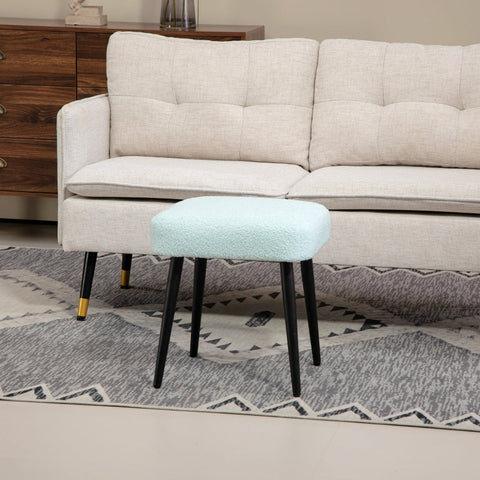 Rootz Stool with Cashmere-Look Fabric - Footrest - Steel Legs - Light Blue - 42cm x 42cm x 47cm