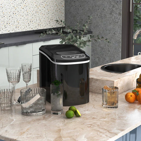 Rootz Kitchen Appliances - Ice Cube Machine - 2.2 Liters - 12 Kg In 24 Hours - Ice Balls - Self-cleaning - Ice Tray - Ice Scoop - ABS-Steel - Black - 24.2l X 34w X 32.8h Cm