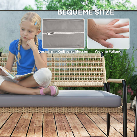 Rootz Grey + Yellow Poly Rattan Lounge Set - Garden Furniture - Outdoor Seating - UV-Resistant - 62L x 82H cm Armchair, 112L x 64B x 82H cm Loveseat Table