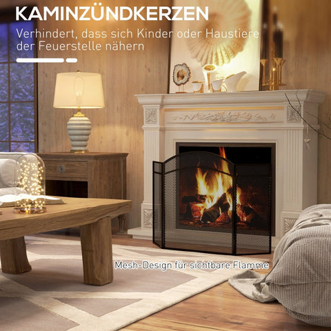 Rootz Fireplace Spark Protection Grille - Herringbone Pattern - Three-Part Folding Design - Coated Metal - 96cm x 60cm x 1cm