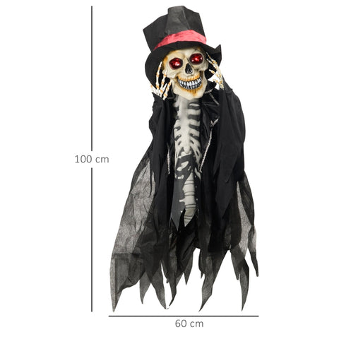 Rootz Halloween-decoratie Spookskelet - Spookachtig skelet - LED-ogen - Verstelbare armen - Bewegingsgeactiveerd draaien - Huilende geluidseffecten - 60 cm x 16 cm x 100 cm