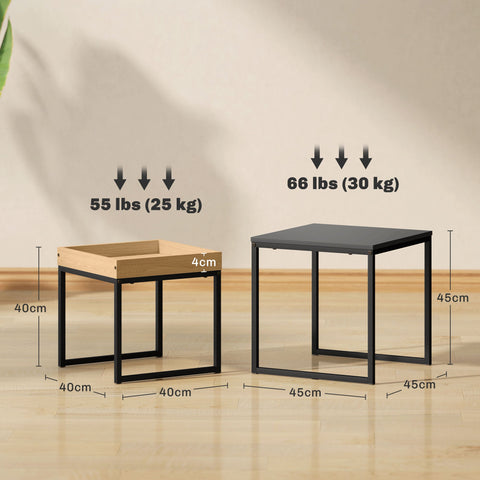 Rootz Modern Coffee Table Set - Coffee Tables - Side Tables - Durable MDF Steel - 45x45x45cm & 40x40x40cm