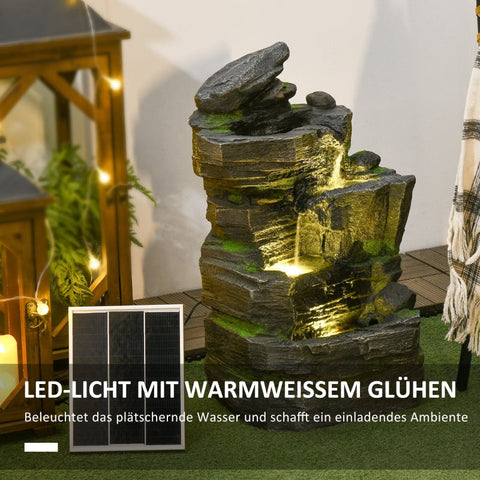 Rootz Garden Fountain - Stone Look - Water Feature - Solar Powered - LED Lights - 34cm x 28cm x 57cm - Resin - Grey/Brown