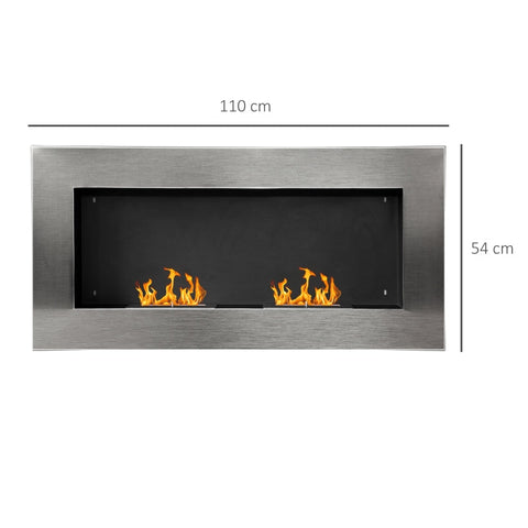 Rootz Stainless Steel Gel Fireplace - Bioethanol Wall Fireplace - Modern Home Fire Feature - Environmentally Friendly Fuel - Enhanced Safety Features - No Chimney Required - 110W x 54H x 14D cm