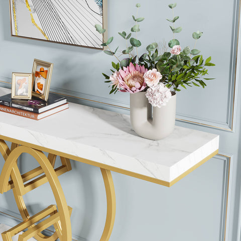 Rootz Console Table - Hall Table - Entryway Table - Faux Marble Top - Spacious & Stylish Design - 35cm D x 150cm W x 80cm H