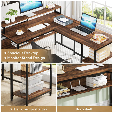 Rootz L-Shaped Desk - Space-Saving - Reversible Design - Ample Storage - 150 cm L x 120 cm W x 75 cm H