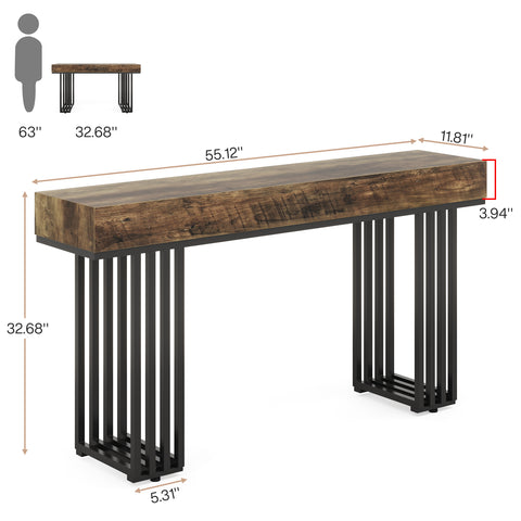 Rootz 55 Inch Console Table - Sofa Table - Hallway Table - Engineered Wood & Metal - 140cm W x 30cm D x 83cm H