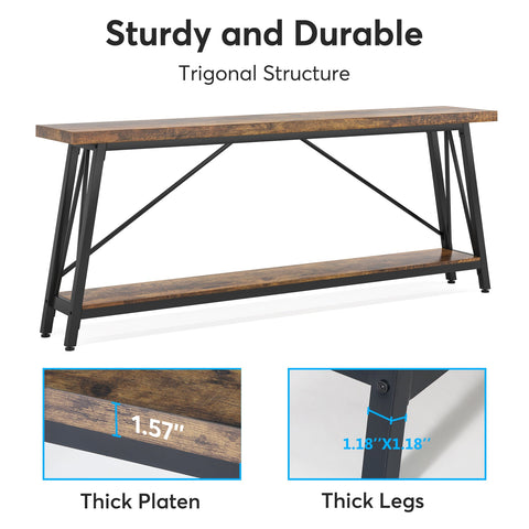 Rootz Industrial Sofa Table - Rustic Console Table - Entryway Table - Ample Storage Space - 180.00 cm L x 29.50 cm W x 80.00 cm H