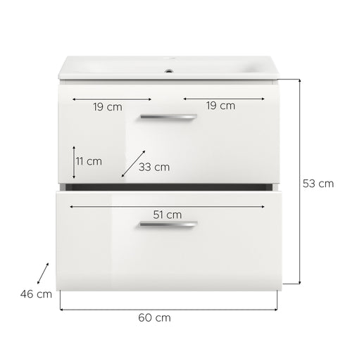 Rootz Washbasin with Sink - Vanity Unit - Bathroom Cabinet - Optimal Storage - 60x55x46 cm