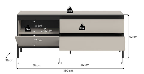 Rootz Lowboard - TV Stand - Entertainment Unit - Ample Storage - 150cm x 62cm x 38cm