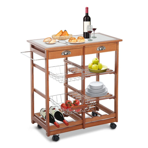 Rootz Wooden Serving Trolley - Kitchen Cart - Mobile Kitchen Island - Ample Storage - High-Quality Materials - Easy Mobility - 74cm x 37cm x 76cm
