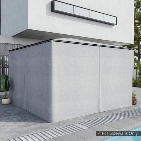 Rootz Tuinpaviljoen - Zijpanelen - C-ringen - Haken - Duurzaam - Gaat lang mee - Vervangende tuinpaviljoengordijnen - Vierkant - Afgeronde spijlen - 100% polyester - Lichtgrijs - 352x205cm