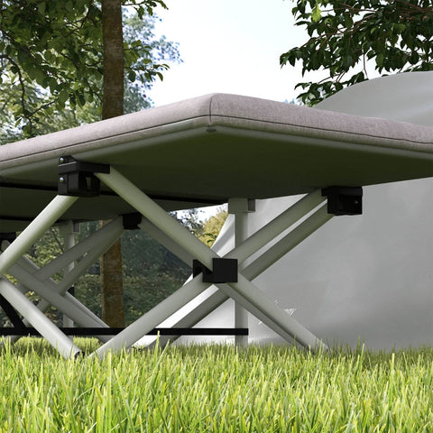 Rootz Camp Bed - Outdoor Sleeping Cot - Portable Camping Bed - Supports 200kg - Integrated Pillow - Organizer Bag - 200L x 65W x 42H cm - Steel Frame