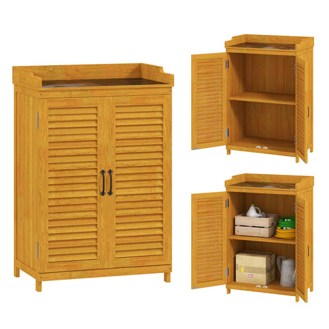 Rootz Garden Cabinet Wood - Tool Shed - Device Cabinet - Weatherproof Surface - 65.5 x 40 x 98.5cm Yellow
