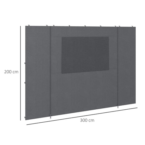 Rootz Gazebo Wall Frame - Pavilion Side Wall - Party Tent - Weather Resistant - Protects Sunburn - Hooks - Polyester - Nylon Fabric - Dark Gray - 300cm x 200cm