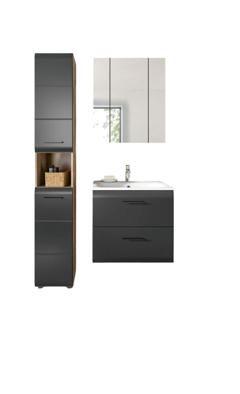 Rootz 4-Piece Bathroom Set - Contemporary Ensemble - Black & Brown - Maximum Functionality - 105x185x46 cm