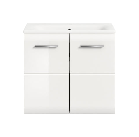 Rootz White Gloss Washbasin with Vanity Unit - Sink - Ceramic Insert - Ample Storage - 60x55x46 cm