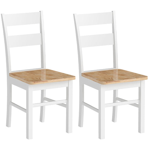 Rootz 2 Piece Set Kitchen Chairs - Dining Seats - White and Brown Seating - Ergonomic Back Support - 40b x 50.5th x 88.5H cm