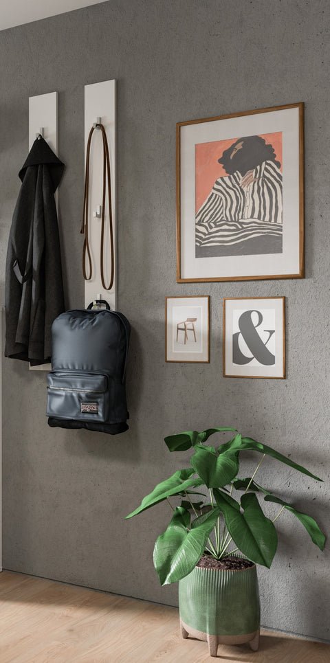 Rootz White Panel Set of 2 - High Gloss Panels - Stylish Wall Hooks - Easy Installation - 13x115x3cm