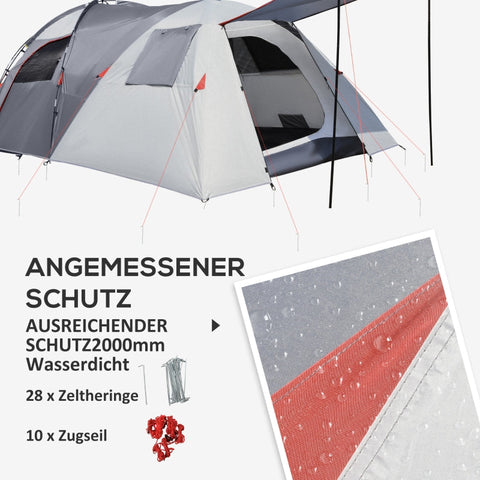 Rootz Camping Tent for 4-5 People - Family Tent - Outdoor Shelter - Two Interiors - Water-Repellent - Enhanced Ventilation - 490cm x 250cm x 185cm