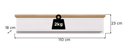 Rootz Wall Shelf - Wall Stand - Shelf Unit - Space-Saving - 110x23x18 cm - White and Brown