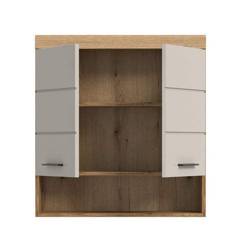 Rootz Wall Cabinet - Storage Unit - Bathroom Organizer - Durable MDF - 74x79x24 cm - Brown & WhiteFinish