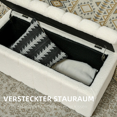 Rootz Upholstered Bench with Storage - Bed Bench - Window Seat - Cream White - Solid Wood Frame - 102cm x 45cm x 46cm