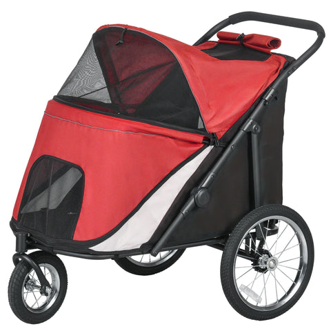 Rootz Dog Buggy - Pet Stroller - Animal Carriage - Foldable Steel Frame with Lying Pillow - Red/Black - 111cm x 70cm x 97.5cm
