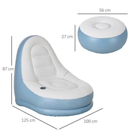 Rootz Inflatable Chair Set - Air Chair - Outdoor Lounger - Ergonomic Design - Durable Plastic - Convenient Cup Holder - 125cm x 100cm x 87cm - White + Blue