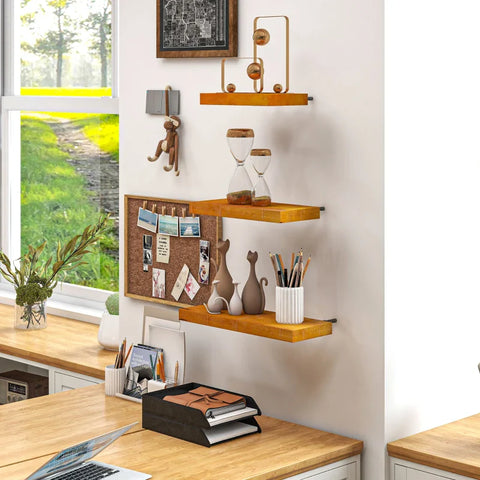 Rootz 3 Wall Shelves - Floating Shelf - Pine Wood - Living Room - Bedroom Brown - 50 Cm X 18 Cm X 3.6 Cm