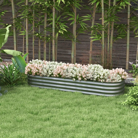 Rootz Raised Bed - Plant Bed - Modular Raised Bed - Protected Edges - Baseless Design - Galvanized Metal - Silver - 195 x 62 x 30 cm
