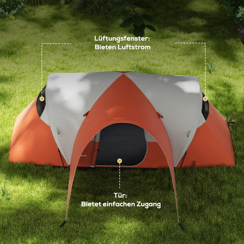 Rootz 5-6 Person Camping Tent - Family Tent - Waterproof Tent - Spacious Design - Enhanced Ventilation - 550L x 300W x 198H cm - Orange